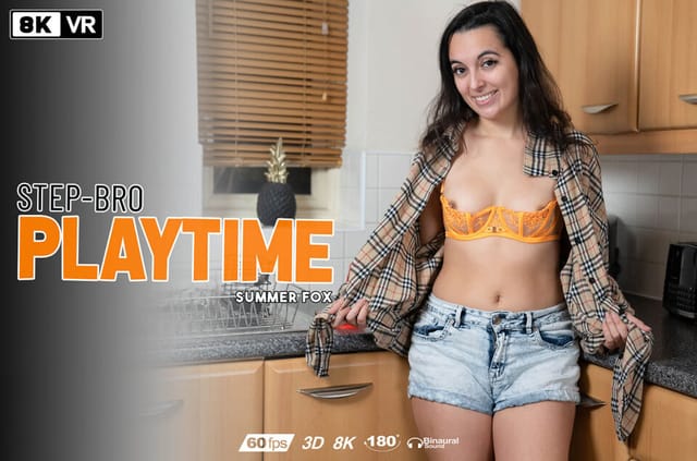 Summer Fox poses in a close up non POV VR scene with medium tits in a 13 minute Solo production.