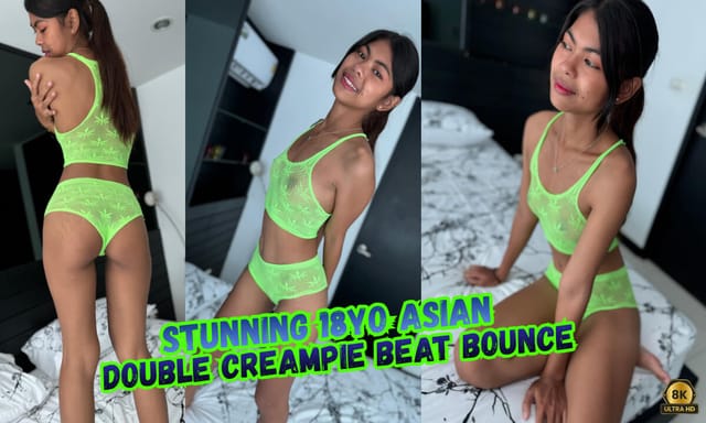 Maya Carter performs oral sex on a partner in a VR POV scene featuring ponytails and double creampie.