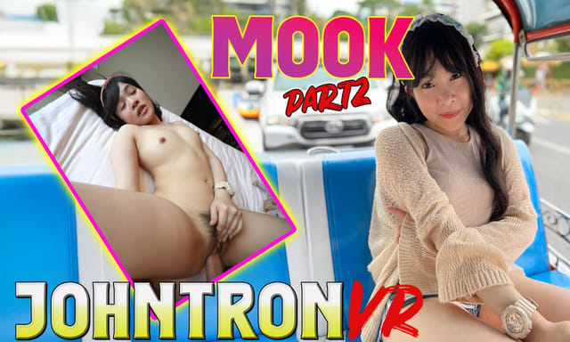 Petite Thai model Mook receives a deep creampie in a JohnTronVR 6K POV scene featuring vaginal sex and oral acts.
