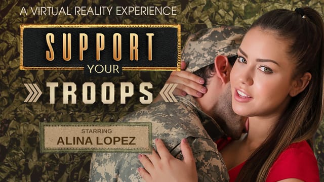 Alina Lopez performs oral sex in a military themed VR experience featuring 4K resolution and POV camera angles.