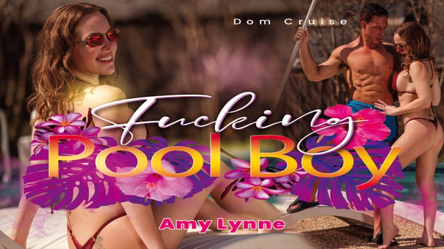 Amy Lynne performs vaginal sex and oral acts with a poolboy in an outdoor VR setting featuring 60 FPS passthrough visuals.
