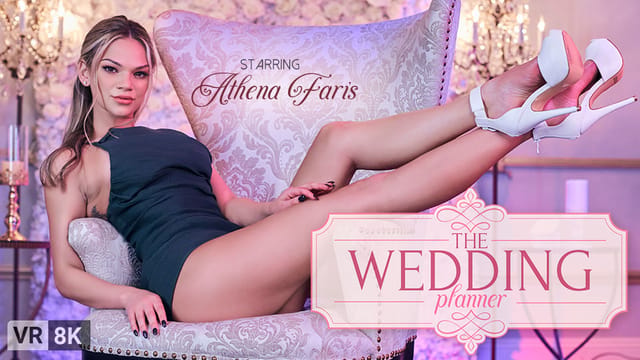 Athena Faris performs a POV blowjob in a wedding setting, captured in 4K 180 degree VR with 60 FPS smoothness for immersive viewing.