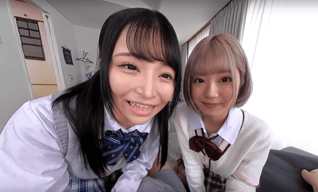Nonoka Sato and Rurucha perform oral sex in a VR POV scene featuring brunette models in a 60 FPS production.