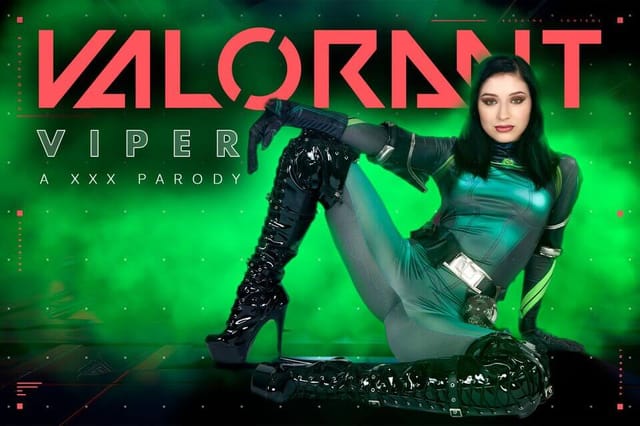 Raven Lane performs oral and vaginal sex in a VR POV close-up parody of Valorant Viper A by VRCosplayX