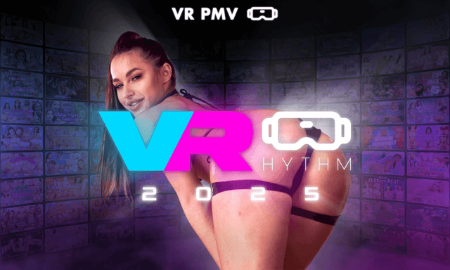 Alexis Tae, Amina Briz, and Ava Sinclaire perform in this VRhythm 2025 VR PMV featuring 60 FPS AI brunette content.