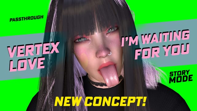 Brunette model in passthrough VR POV waits in 6K resolution with large breasts and intense facial expression