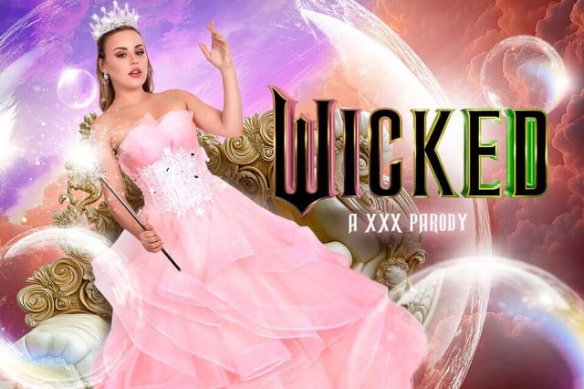 Anna Claire Clouds performs a POV blowjob with dirty talk in a close up scene from the Wicked Glinda parody by VRCosplayX in 60 FPS VR.