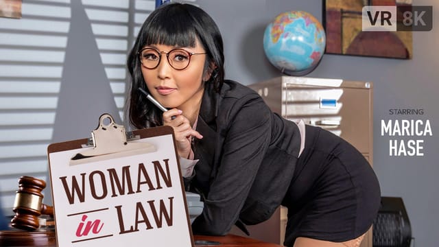 Marica Hase performs a POV blowjob in a law-themed VR setting, featuring 4K resolution and 60 FPS for immersive adult viewing.