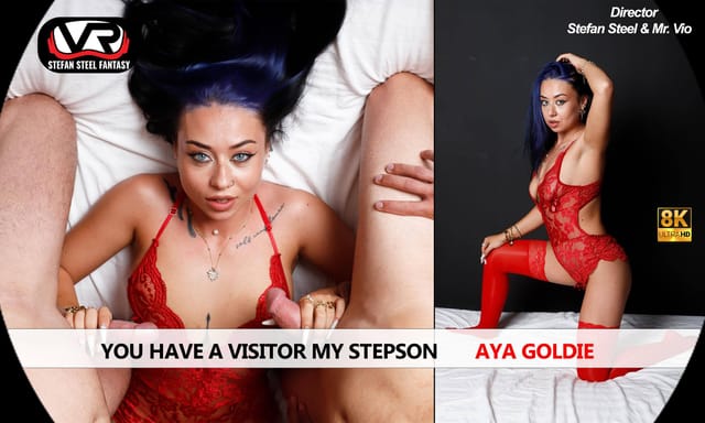 Aya Goldie performs vaginal sex and oral acts on Stefan Steel in this 8K POV VR taboo fantasy scene.