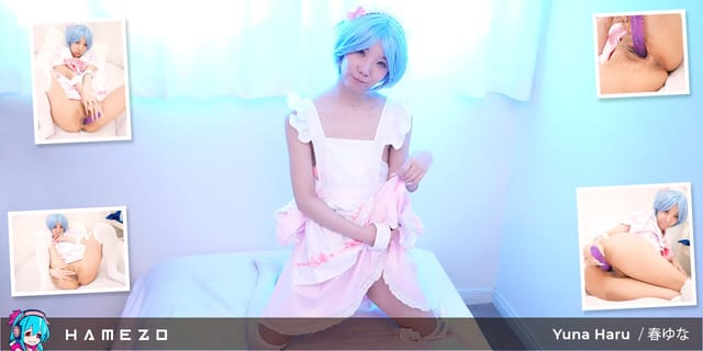 Yuna Haru performs a solo close-up in an adult VR video by Hamezo, captured in 60 FPS non-POV style.