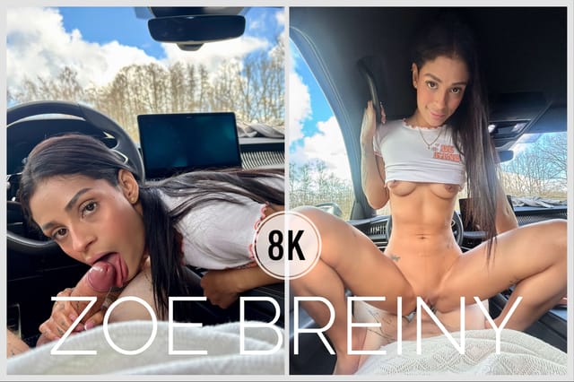 Breiny Zoe performs vaginal sex and a blowjob in a car interior during this 60 FPS VR POV video.