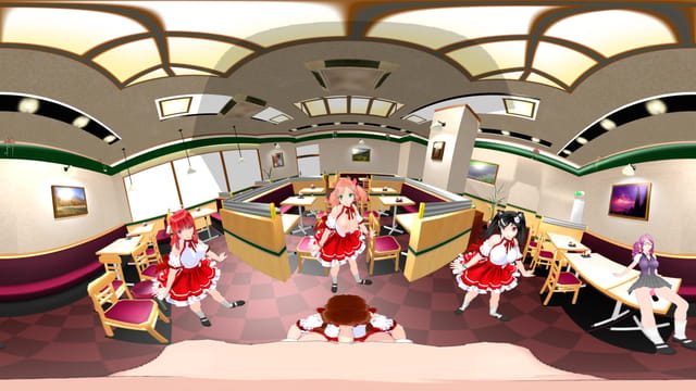 CGI anime girls dancing in a cafe performing oral sex in a 4K VR experience by SVP