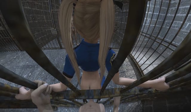 Anime Marie Rose in jail wearing a uniform in a 4K VR POV scene directed by Lewd FRAGGY with 180 degree view