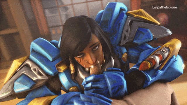Pharah performs a blowjob in a 3D CGI VR scene with 4K resolution and 180-degree passthrough viewing.