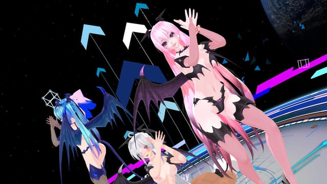 Anime Vocaloid character dancing in a VR environment with big breasts in a POV 4K 60 FPS scene from Lewd FRAGGY