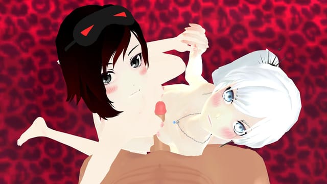 POV scene featuring RWBY characters Weiss and Ruby in a 2D animated parody with 60 FPS VR visuals and 8K resolution.