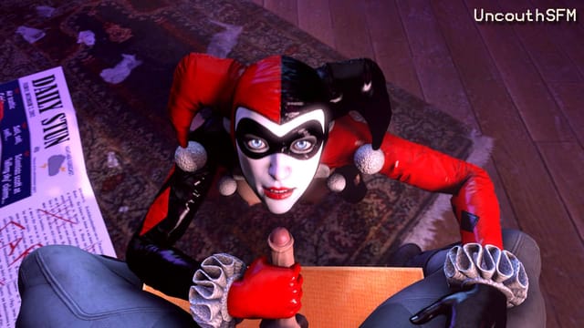 Harley Quinn receives a handjob from Batman in a 4K VR 180 degree CGI scene with dark themes.