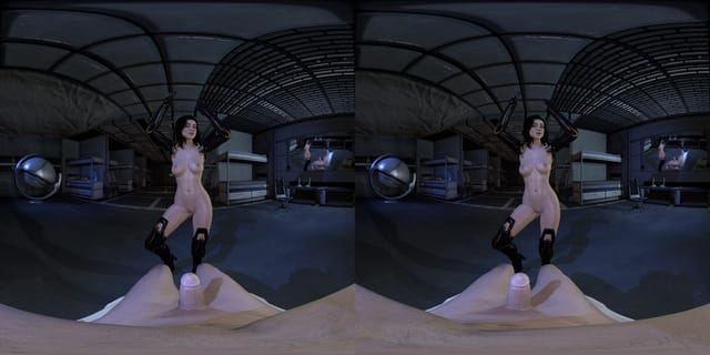 CGI Miranda Lawson dances and engages in explicit sexual acts in a 3D VR simulation with binaural sound and 4K resolution.