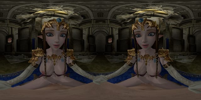 Princess Zelda acts as a cowgirl in a 4K 180 degree VR FantasySFM CGI scene with binaural sound.