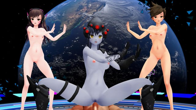 CGI anime woman dancing in Overwatch Lips Are Movin parody, featuring 360 degree VR and 2D animation style.