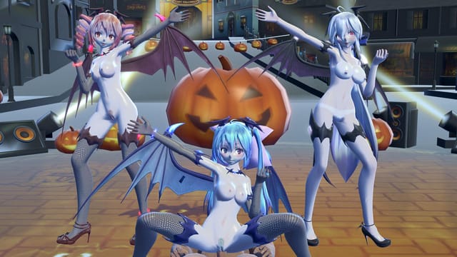 Vocaloid model dances in a 3D CGI Halloween scene in this 4K 360 degree VR binaural sound video by Lewd FRAGGY.