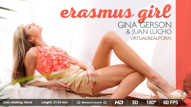 Gina Gerson performs a POV blowjob and titty fuck for Juan Lucho in a European VR erotic setting.