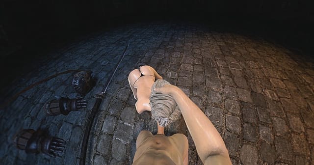 Firekeeper CGI character tends to the ashen one in a VR 4K parody scene