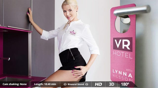 Lynna Nilsson performs a POV blowjob in a hotel room for Manu Falcon in this 4K European VR scene from Virtual Real Porn