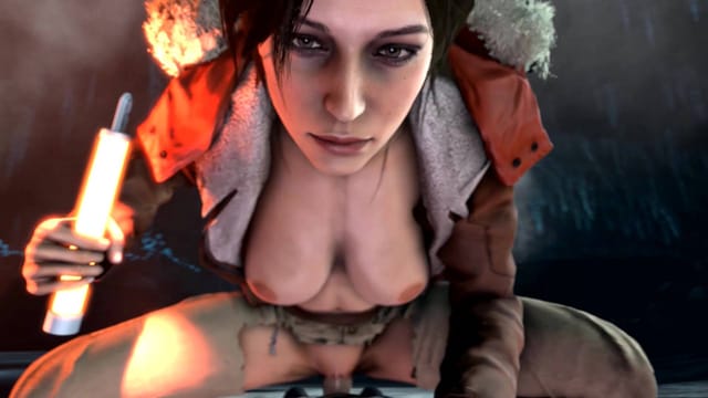 CGI Lara Croft relaxes in a tomb setting for this 180 degree 3D VR experience featuring binaural sound and 4K resolution.