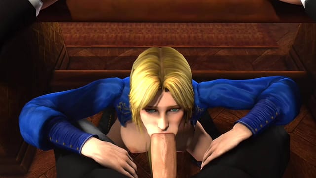 CGI Helena Douglas as a secretary in a VR office setting, featuring 4K resolution and 180-degree binaural sound for immersive viewing.