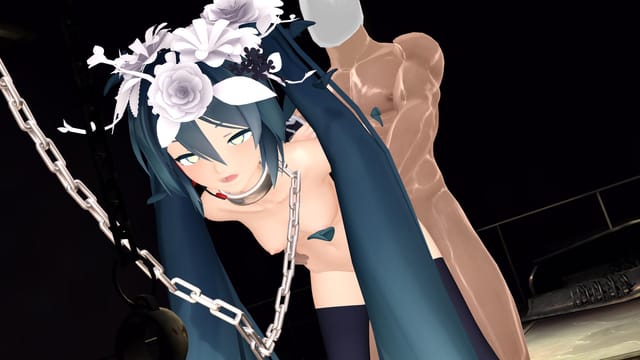 CGI Hatsune Miku in a dungeon setting presented in 4K VR with binaural sound and 180 degree viewing angles.