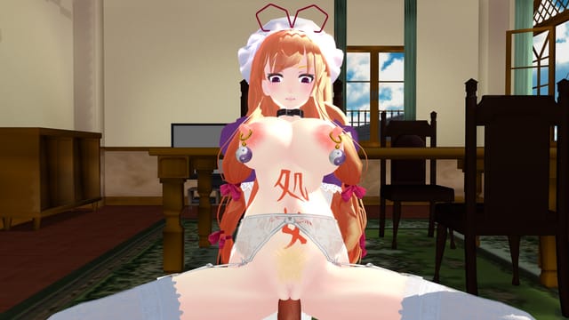 CGI Yukari Yakumo performs the cowgirl position in a 180 degree 4K virtual reality hentai scene with binaural audio.