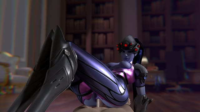 CGI animated Widowmaker character in a looped 180 degree 4K virtual reality scene with binaural sound and passthrough viewing.
