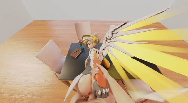 CGI model Mercy performs dogystyle in a 180 degree 3D VR scene with binaural sound and 4K resolution.