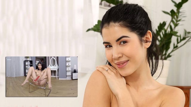 Brunette model Lady Dee performs solo fetish acts in a VR 4K scene for VirtualPee