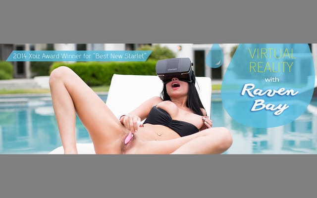 Raven Bay uses a pink vibrator by the pool in this 4K solo VR video with 60 FPS gameplay.