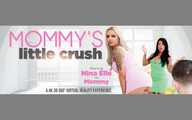 Nina Elle in lingerie with piercings engages in a POV sexual act within a VR Bangers 4K 60 FPS production.