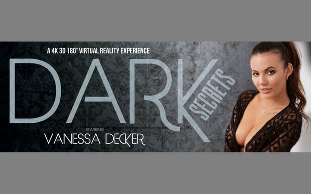Brunette Vanessa Decker performs a solo in 4K VR with big tits in a dark setting