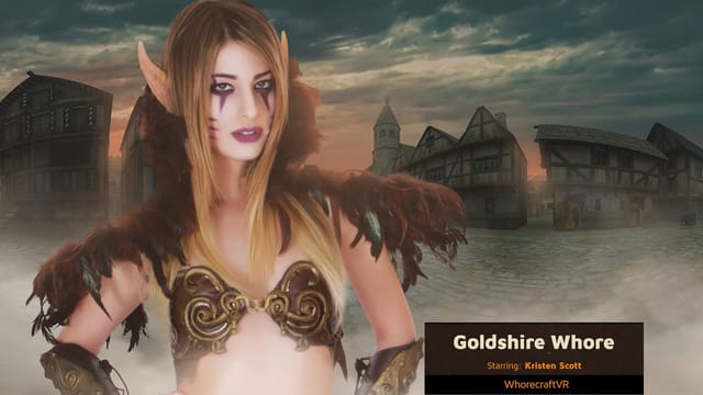 Kristen Scott performs a POV blowjob in 4K VR cosplay as a Night Elf in a Goldshire setting.