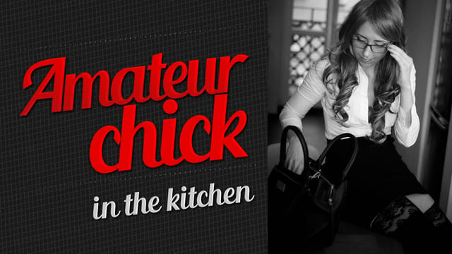 Emi performs solo anal masturbation with dildos in a kitchen setting, captured in 4K 180-degree VR.
