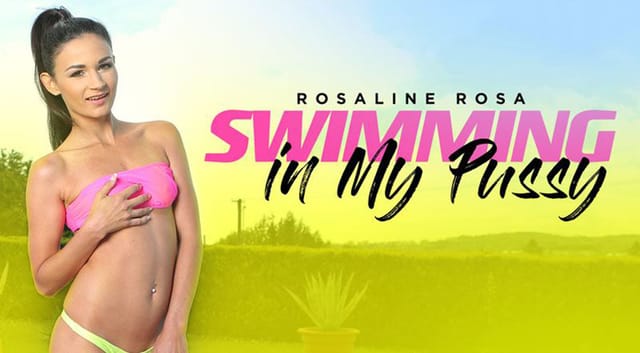 Rosaline Rosa swims outdoors in a backyard setting in this solo VR video featuring 60 FPS European production.