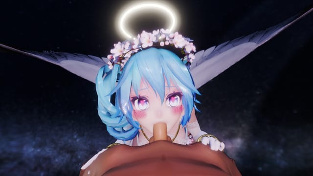 CGI Hatsune Miku performs oral sex on a viewer in a VR 4K 180 degree anime parody with binaural sound