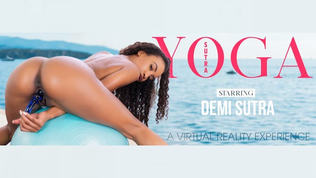 Demi Sutra performs solo yoga stretches in a black outfit during this 4K VR Bangers production.