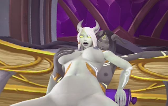 CGI Lightforged Draenei futanari character in a 180 degree VR scene from itsMorti studio