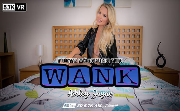Ashley Jayne masturbates in lingerie during a 6K VR solo video shot in 180 degrees with 60 FPS.
