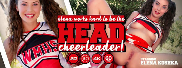 Brunette Elena Koshka gives a POV blowjob while pretending to be head cheerleader in this 4K LethalHardcoreVR production