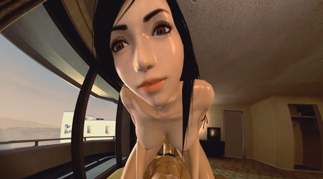Tifa Lockhart in a cowgirl position during a POV VR hentai scene in 4K resolution