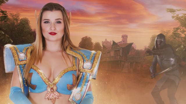 Dakota Rain in cosplay performs a blowjob in a POV VR scene with 4K and 60 FPS quality.