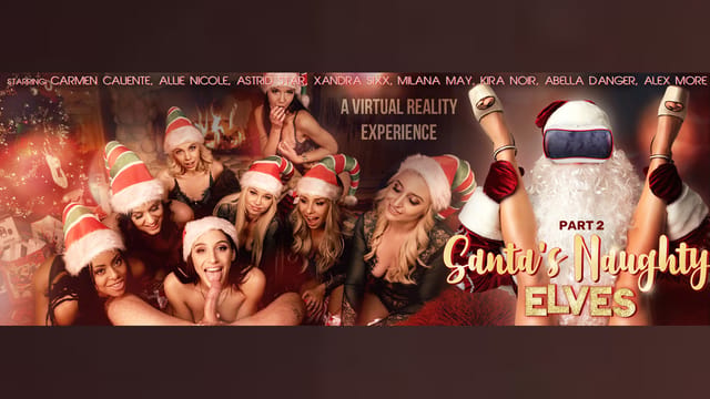 Astrid Star, Xandra Sixx, and Abella Danger in a 4K Christmas VR POV scene by VR Bangers.