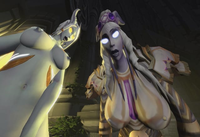 CGI Draenei futanari on altar in 180 degree 4K VR scene with no model listed